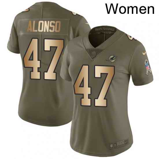 Womens Nike Miami Dolphins 47 Kiko Alonso Limited OliveGold 2017 Salute to Service NFL Jersey
